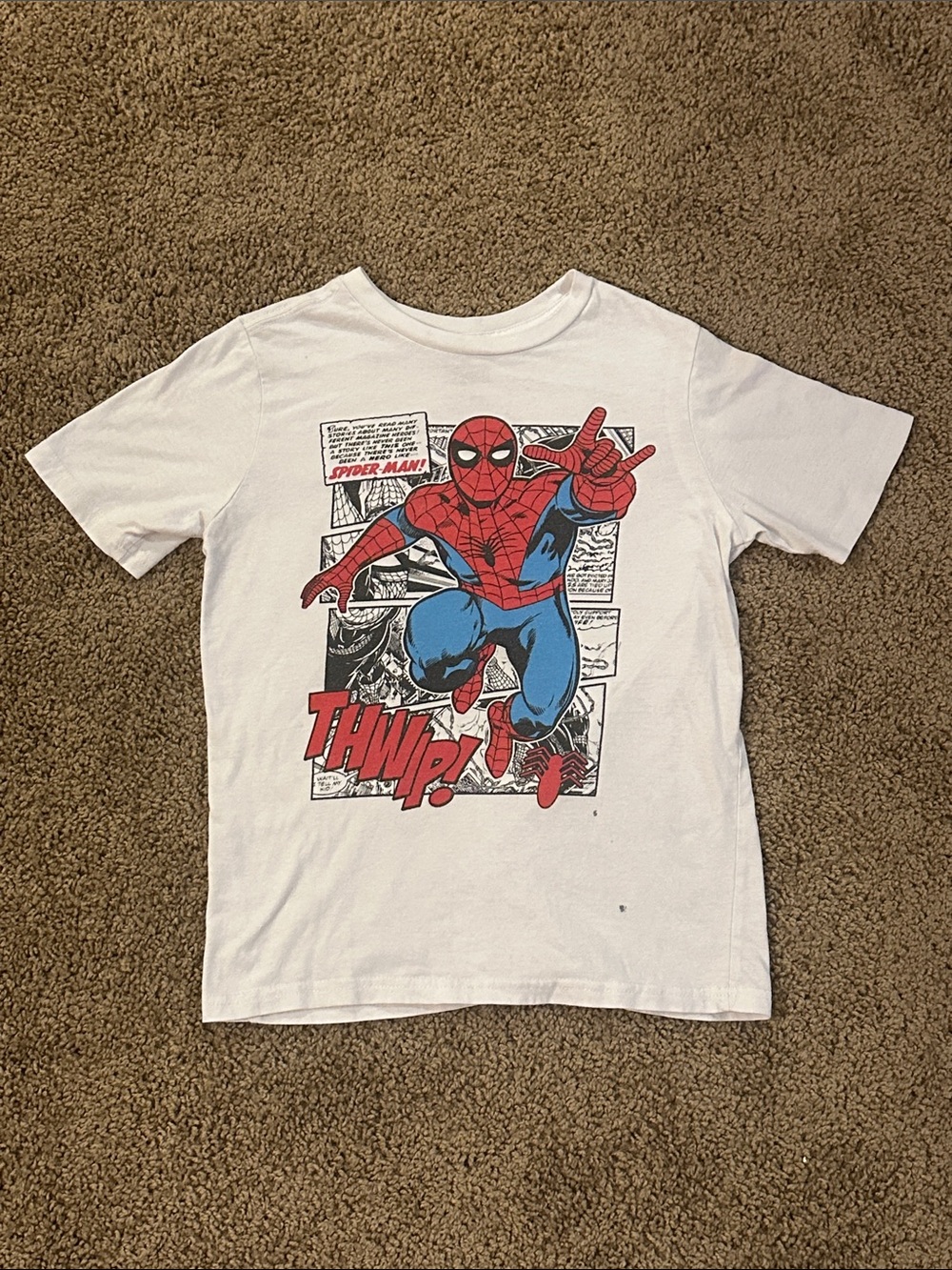 Marvel Spider-Man White Tee with Red & Blue Comic Graphic